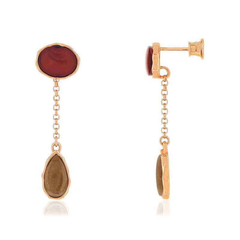 Boucles d'oreilles argent 925 rosé ambre et quartz - vue 1