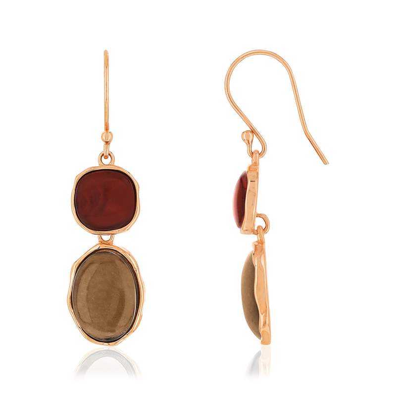 Boucles d'oreilles argent 925 rosé ambre et quartz - vue 1