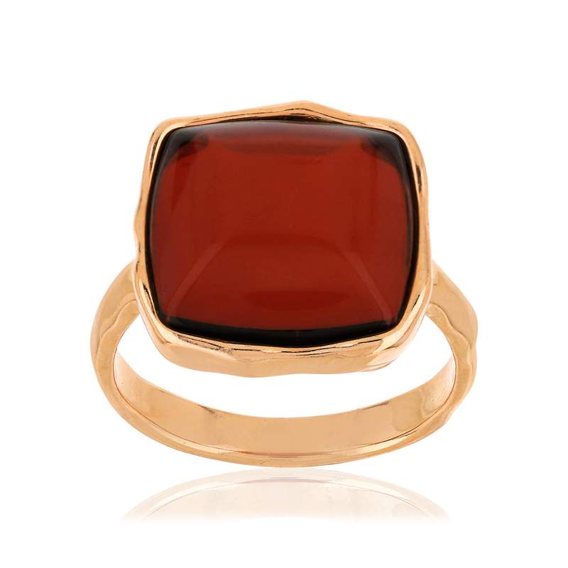 Bague argent 925 rosé carrée ambre - vue 1