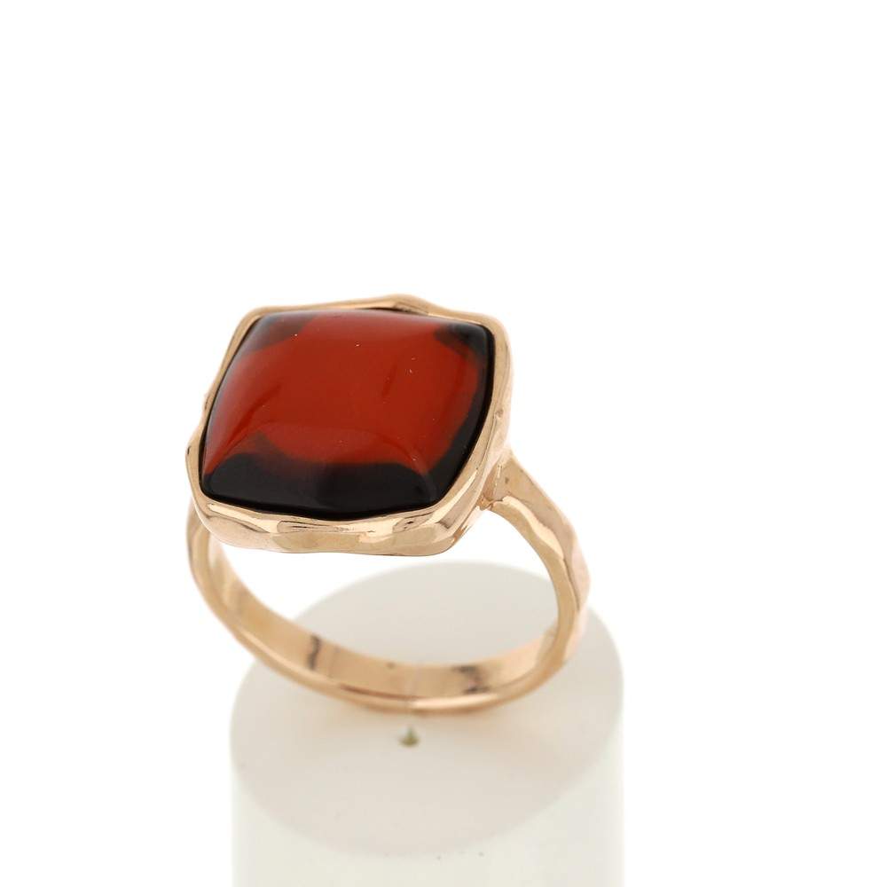 Bague argent 925 rosé carrée ambre - vue 2
