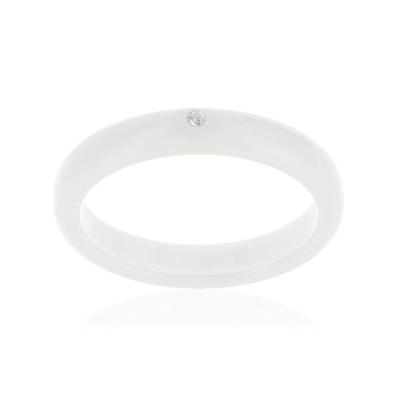 Bague résine blanche zirconia - vue 1