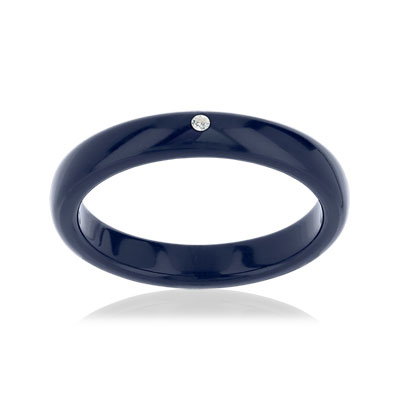 Bague résine bleue marine zirconia - vue V1