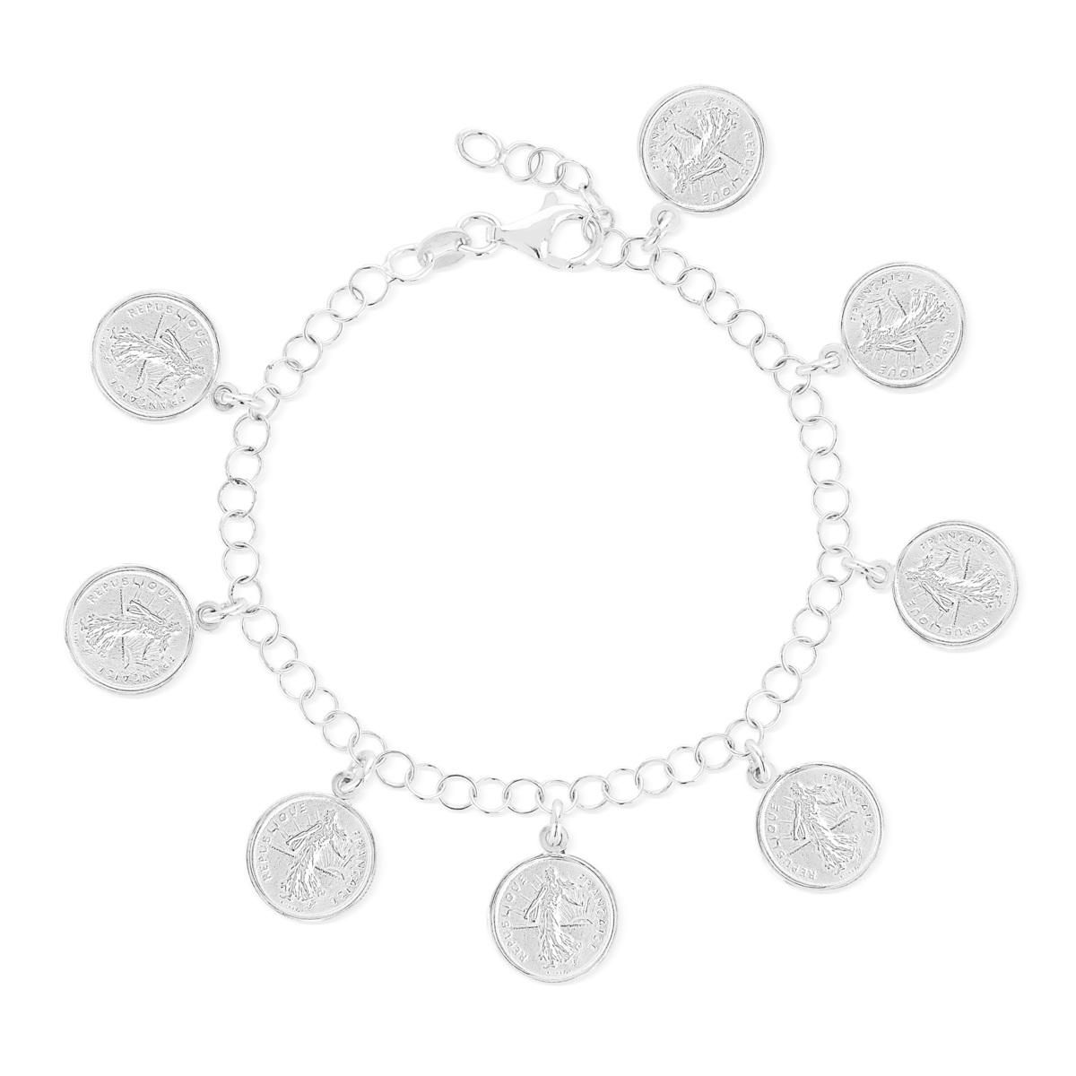 Bracelet argent 925 pampilles pièces de monnaie 19 cm - vue D1