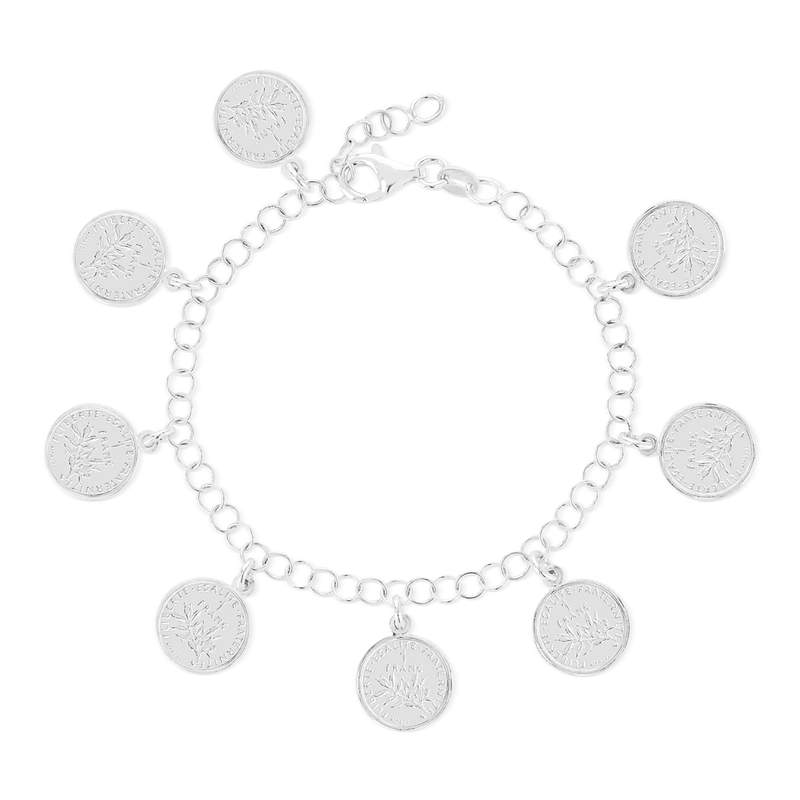 Bracelet argent 925 pampilles pièces de monnaie 19 cm - vue D2