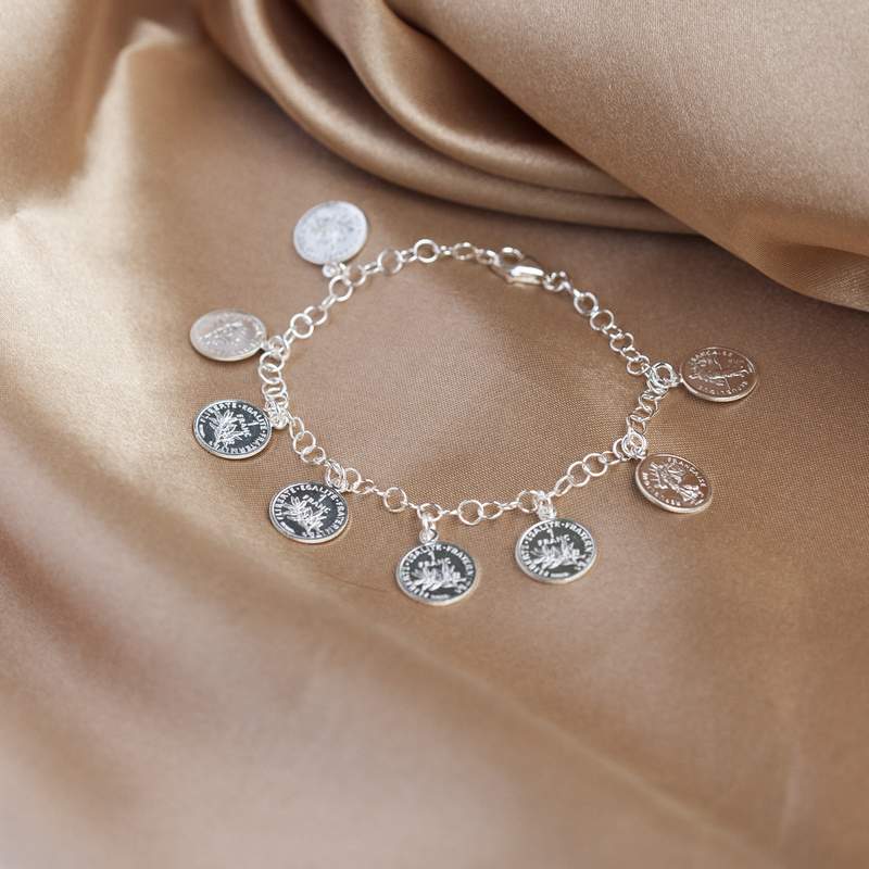 Bracelet argent 925 pampilles pièces de monnaie 19 cm - vue D3