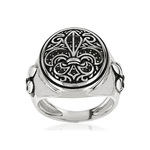 Bague argent 925 fleur de lys zirconias noirs - vue 1