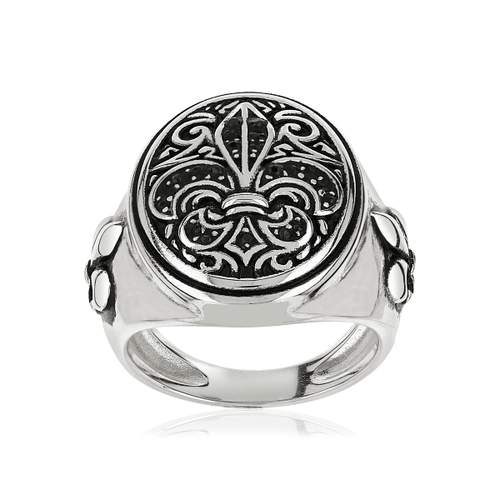 Bague argent 925 fleur de lys zirconias noirs