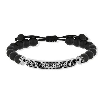Bracelet argent 925 zirconias noirs et perles en agates noires