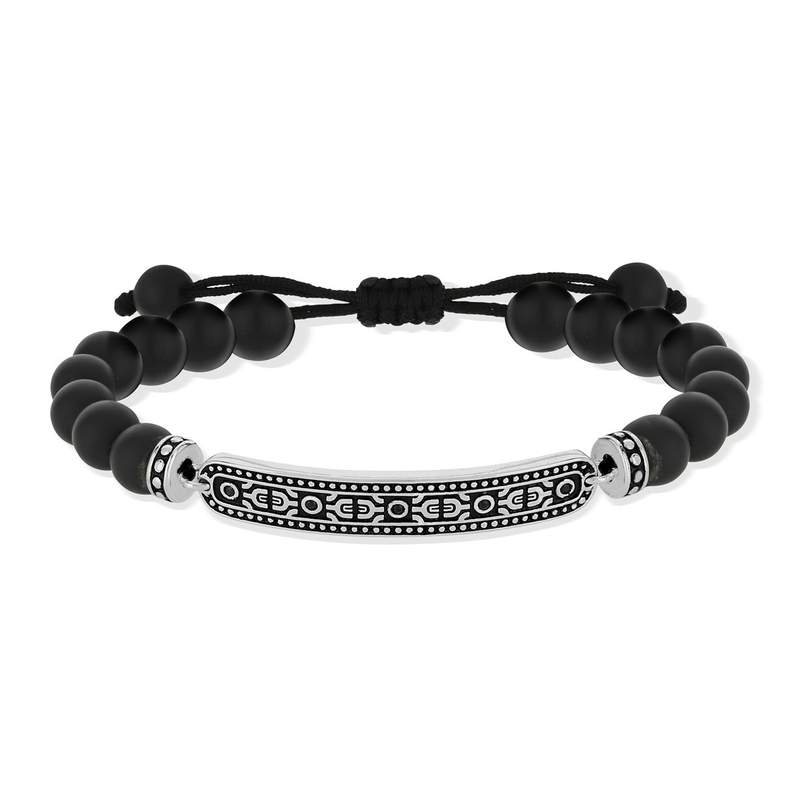 Bracelet argent 925 zirconias noirs et perles en agates noires - vue 1