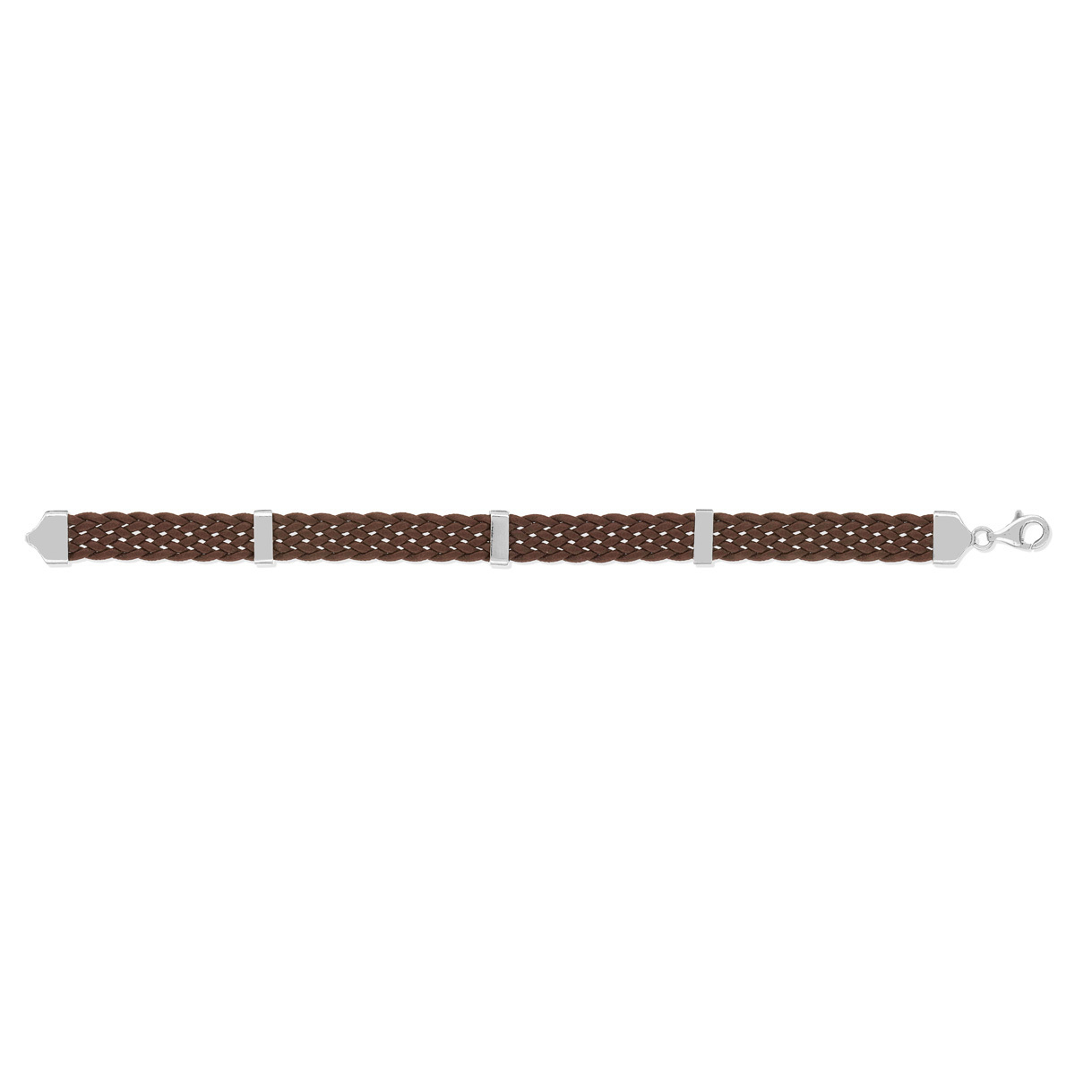 Bracelet argent 925 cuir imitation marron - vue V1