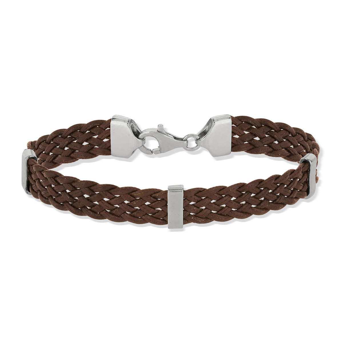 Bracelet argent 925 cuir imitation marron - vue V2