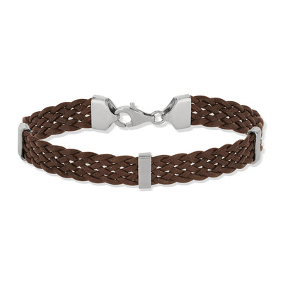 Bracelet argent 925 cuir imitation marron - vue V2