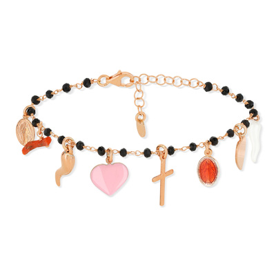 Bracelet argent 925 rosé breloques 21 cm - vue V2