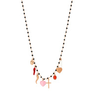 Collier argent 925 rose pi imit breloques 44 cm