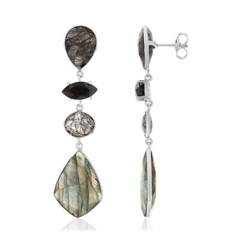 Boucles d'oreilles argent 925 pendants pierres fines