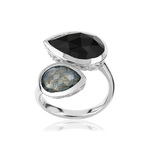 Bague argent 925 gouttes onyx et labradorite - vue 1