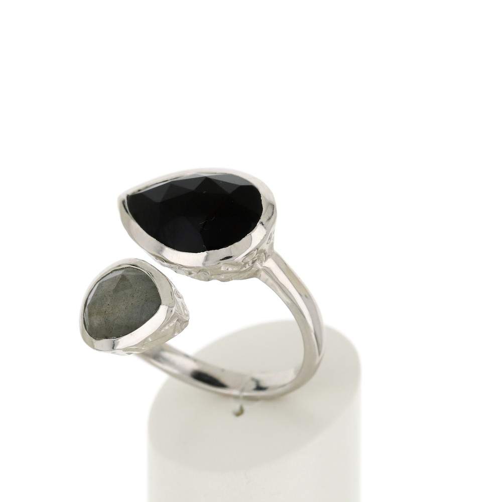 Bague argent 925 gouttes onyx et labradorite - vue 3