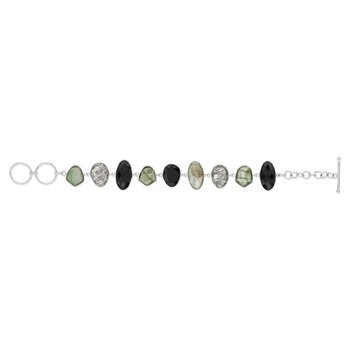 Bracelet argent 925 onyx noirs labradorites et quartz gris 18,5 cm