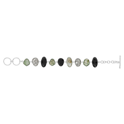 Bracelet argent 925 onyx noirs labradorites et quartz gris 18,5 cm - vue 1
