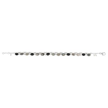 Bracelet argent 925 onyx noirs labradorites et quart gris 20 cm