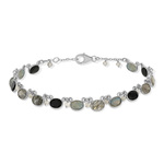 Bracelet argent 925 onyx noirs labradorites et quart gris 20 cm - vue 2