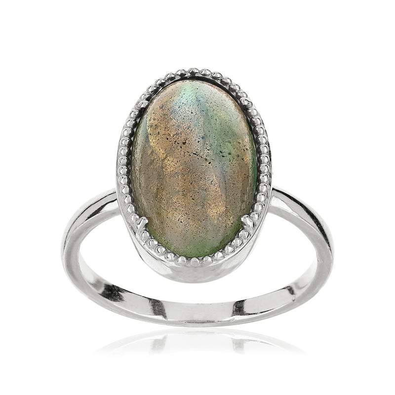 Bague argent 925 ovale labradorite grise - vue 1