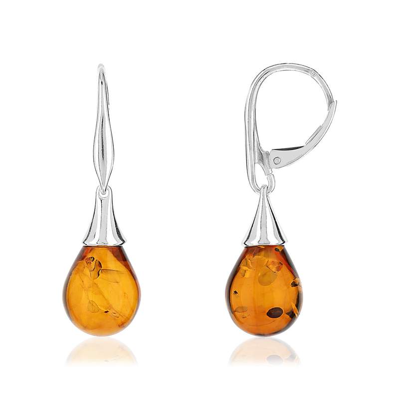 Boucles d'oreilles argent 925 pendants gouttes ambre - vue 1