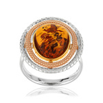 Bague argent 925 2 tons ambre ovale - vue 1
