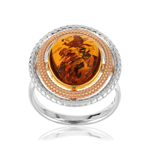 Bague argent 925 2 tons ambre ovale