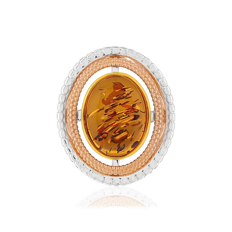 Bague argent 925 2 tons ambre ovale - vue 2
