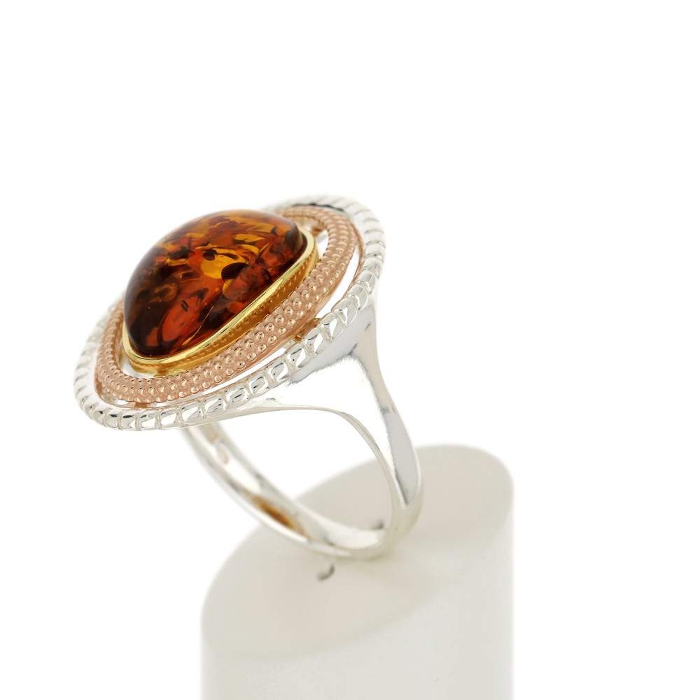 Bague argent 925 2 tons ambre ovale - vue 4
