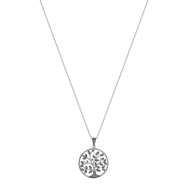 Sautoir argent 925 arbre de vie marcassites 60 cm - vue 1