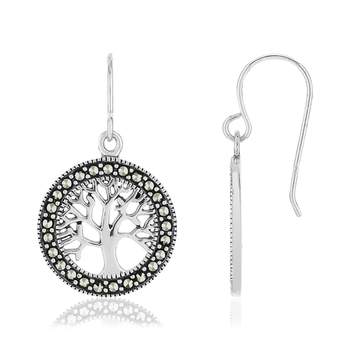 925 silver earrings trees of life marcasites
