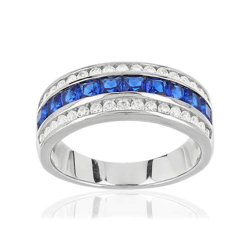 Bague argent 925 zirconias bleus et blancs