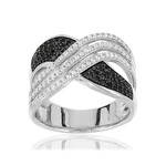 Bague argent 925 entrelacée zirconias noirs et blancs - vue 1
