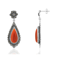 Boucles d'oreilles argent 925 agate marcassite