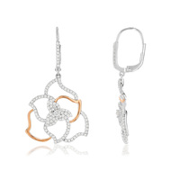 Boucles d'oreilles argent 925 rose fleur zirconia