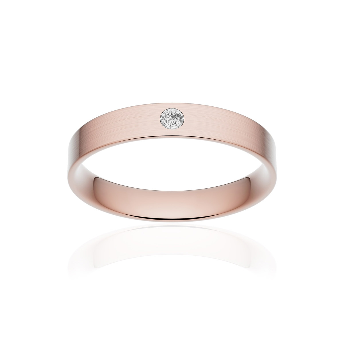 Alliance or 375 rose brossé ruban plat confort 3,5mm diamant brillant