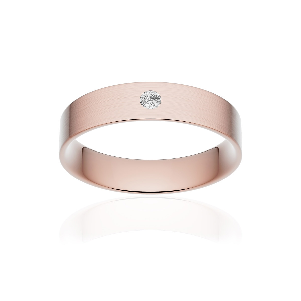 Alliance or 375 rose brossé ruban plat confort 4,5mm diamant brillant