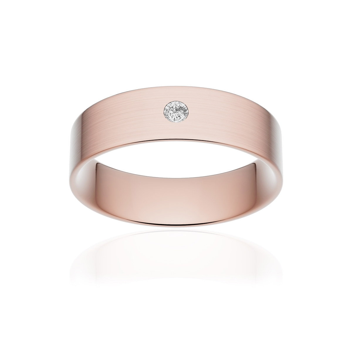 Alliance or 375 rose brossé ruban plat confort 5,5mm diamant brillant