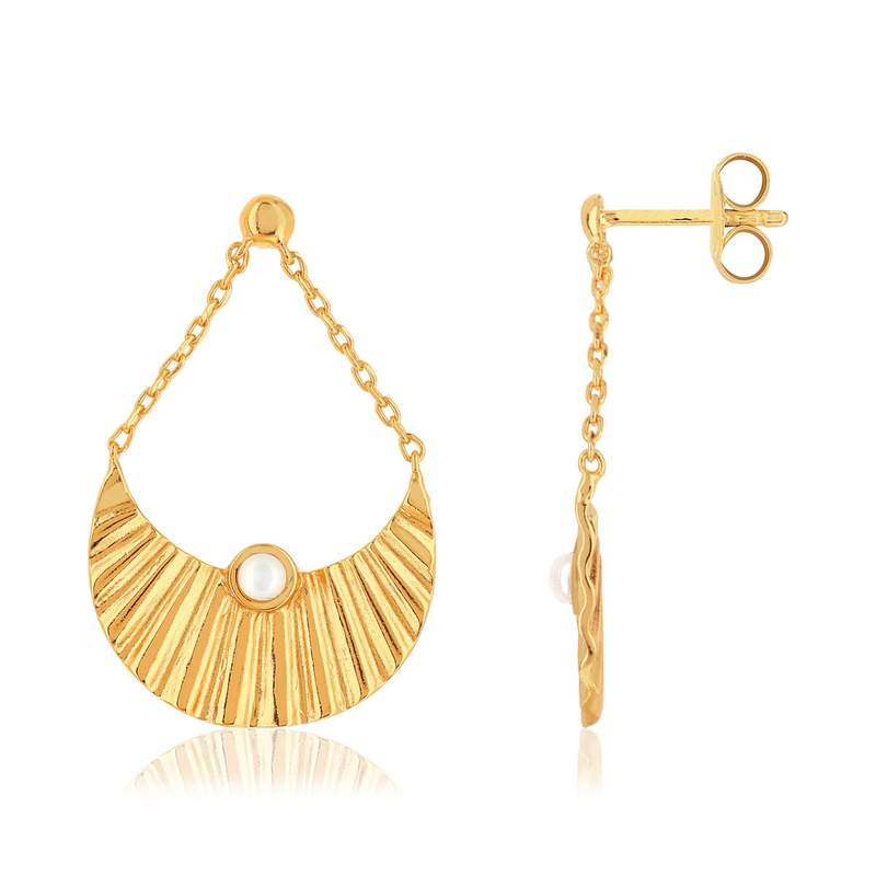 Boucles d'oreilles dorées nacre d'imitation - vue 1
