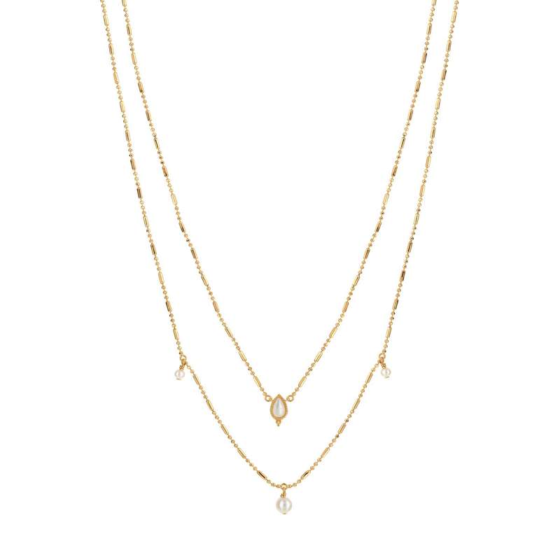 Collier doré nacre perles 40 à 43 cm - vue 1