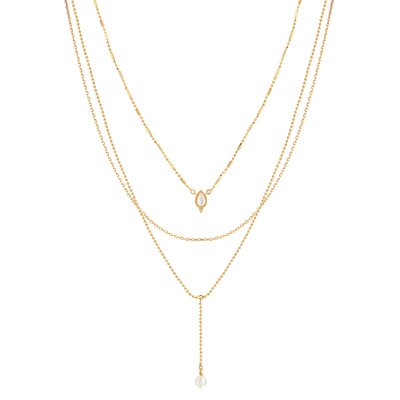 Imitation stone and pearl gold necklace 41 cm