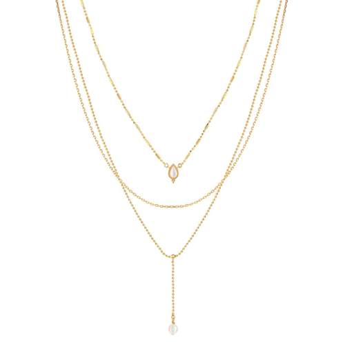 Collier doré pierres d'imitation et perles 41 cm