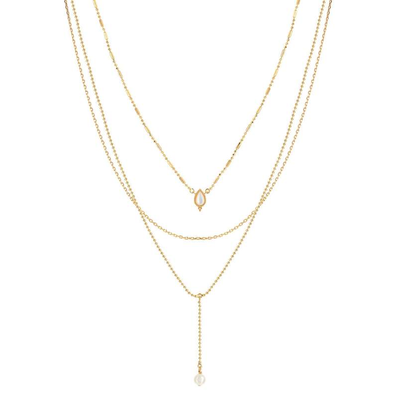 Collier doré pierres d'imitation et perles 41 cm - vue 1