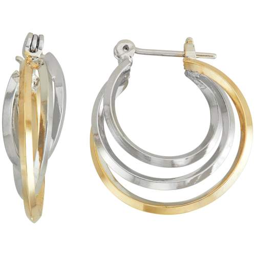 Two-tone triple hoop earrings, 24 mm