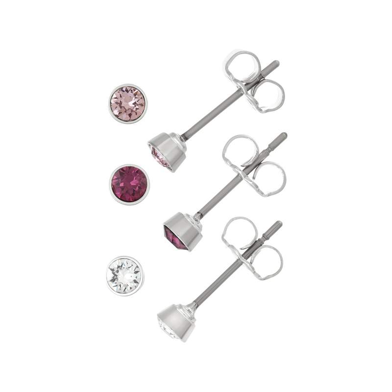 Lot boucles d'oreilles fantaisie cristal blanc et rose - vue 1