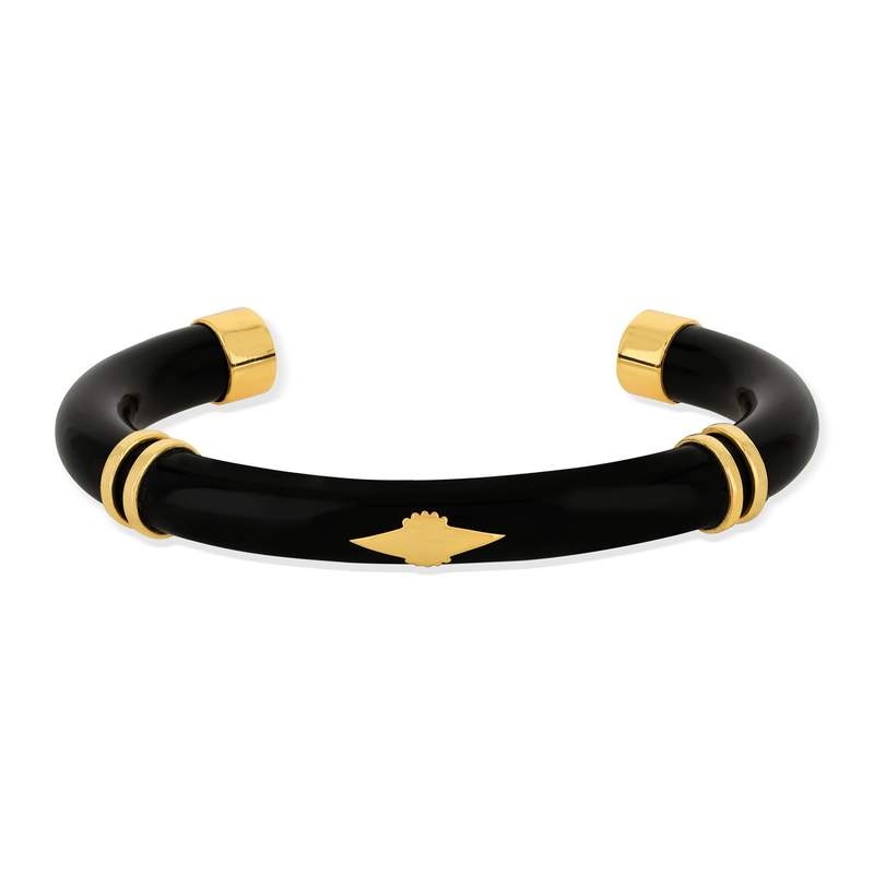 Bracelet jonc acrylique noire et doré - vue 1