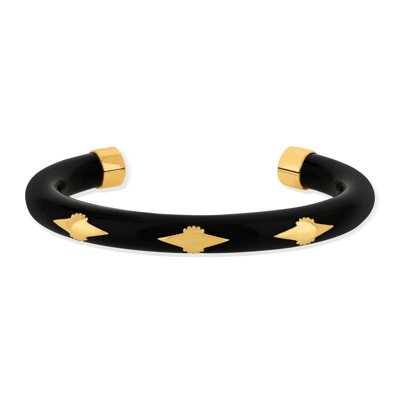Bracelet jonc acrylique noire et doré - vue 1