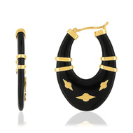 Boucles d'oreilles acrylique noire motifs dorés